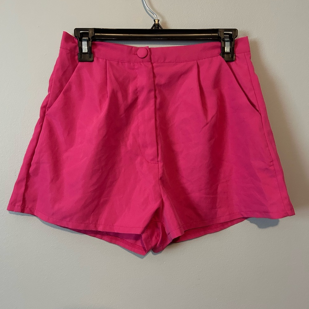 SHEIN Pink High Waist Wide Leg Tailored Casual Summertime Button Shorts